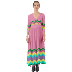 Easter Chevron Pattern Stripes Button Up Boho Maxi Dress by Amaryn4rt