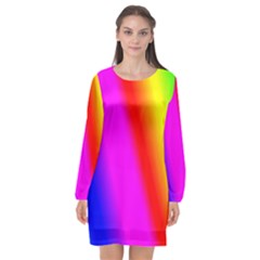 Multi-color-rainbow-background Long Sleeve Chiffon Shift Dress  by Amaryn4rt