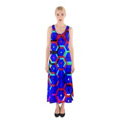 Blue Bee Hive Pattern Sleeveless Maxi Dress by Amaryn4rt