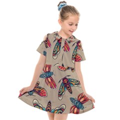 Tattoos Colorful Seamless Pattern Kids  Short Sleeve Shirt Dress by Amaryn4rt