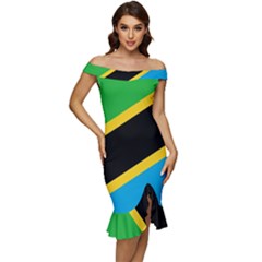 Flag Of Tanzania Off Shoulder Ruffle Split Hem Bodycon Dress by Amaryn4rt