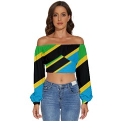 Flag Of Tanzania Long Sleeve Crinkled Weave Crop Top by Amaryn4rt