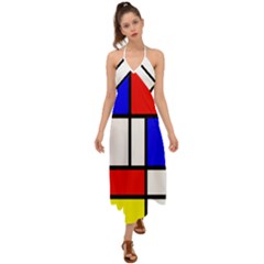 Mondrian-red-blue-yellow Halter Tie Back Dress  by Amaryn4rt