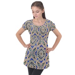 Ceramic-portugal-tiles-wall- Puff Sleeve Tunic Top by Amaryn4rt