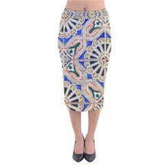 Ceramic-portugal-tiles-wall- Velvet Midi Pencil Skirt by Amaryn4rt