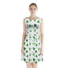 Christmas Trees Pattern Design Pattern Sleeveless Waist Tie Chiffon Dress by Amaryn4rt