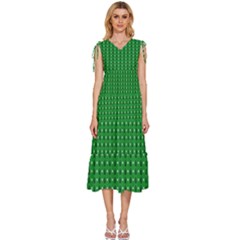 Green Christmas Tree Pattern Background V-neck Drawstring Shoulder Sleeveless Maxi Dress by Amaryn4rt