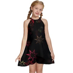 Christmas-background-motif-star Kids  Halter Collar Waist Tie Chiffon Dress by Amaryn4rt