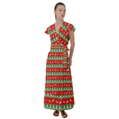 Christmas-papers-red-and-green Flutter Sleeve Maxi Dress by Amaryn4rt