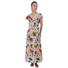 Colorful-funny-christmas-pattern Merry Xmas Flutter Sleeve Maxi Dress by Amaryn4rt