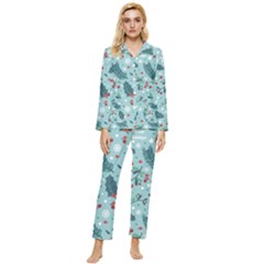 Seamless-pattern-with-berries-leaves Womens  Long Sleeve Velvet Pocket Pajamas Set by Amaryn4rt