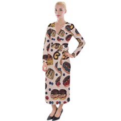 Seamless-pattern-with-sweet-cakes-berries Velvet Maxi Wrap Dress by Amaryn4rt