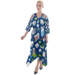 Isometric-seamless-pattern-megapolis Quarter Sleeve Wrap Front Maxi Dress by Amaryn4rt