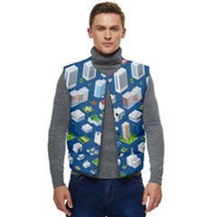 Isometric-seamless-pattern-megapolis Men s Button Up Puffer Vest	 by Amaryn4rt