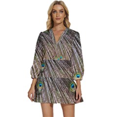 Peacock-feathers-pattern-colorful V-neck Placket Mini Dress by Amaryn4rt