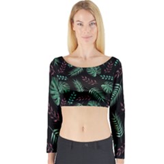 Abstract-seamless-pattern-with-tropical-leaves Long Sleeve Crop Top by Amaryn4rt