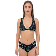 Abstract-seamless-pattern-with-tropical-leaves Double Strap Halter Bikini Set by Amaryn4rt