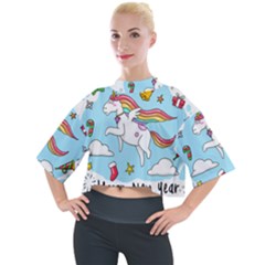 Merry Christmas Xmas Doodle Sketch Cartoon Unicorn Mock Neck T-shirt by Pakjumat