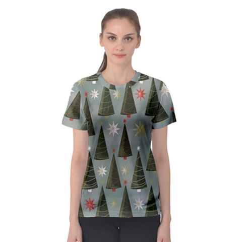 Christmas Trees Pattern Wallpaper Women s Sport Mesh T-shirt by Pakjumat