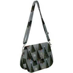 Christmas Trees Pattern Wallpaper Saddle Handbag by Pakjumat