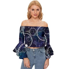 Continents Stars Networks Internet Off Shoulder Flutter Bell Sleeve Top by Pakjumat