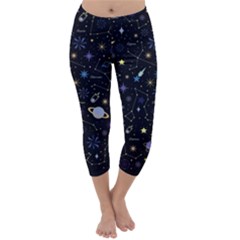 Starry Night  Space Constellations  Stars  Galaxy  Universe Graphic  Illustration Capri Winter Leggings  by Pakjumat