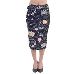 Animals Galaxy Space Velvet Midi Pencil Skirt by Pakjumat