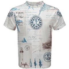 Nautical Lighthouse Vintage Postcard French Writing Men s Cotton T-shirt by Pakjumat