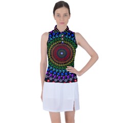 3d Psychedelic Shape Circle Dots Color Women s Sleeveless Polo T-shirt by Modalart