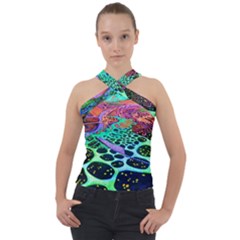 Psychedelic Blacklight Drawing Shapes Art Cross Neck Velour Top by Modalart