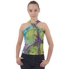 Green Peace Sign Psychedelic Trippy Cross Neck Velour Top by Modalart