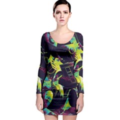 Artistic Psychedelic Abstract Long Sleeve Bodycon Dress by Modalart