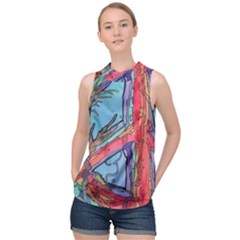 Hippie Peace Sign Psychedelic Trippy High Neck Satin Top by Modalart