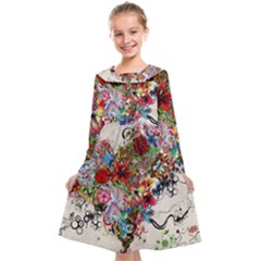 Valentine s Day Heart Artistic Psychedelic Kids  Midi Sailor Dress by Modalart