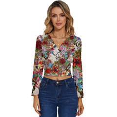 Valentine s Day Heart Artistic Psychedelic Long Sleeve V-neck Top by Modalart