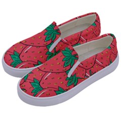 Texture Sweet Strawberry Dessert Food Summer Pattern Kids  Canvas Slip Ons by Sarkoni