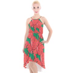 Texture Sweet Strawberry Dessert Food Summer Pattern High-low Halter Chiffon Dress  by Sarkoni