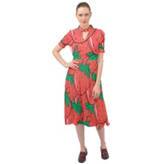 Texture Sweet Strawberry Dessert Food Summer Pattern Keyhole Neckline Chiffon Dress by Sarkoni