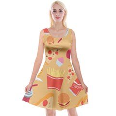 Fast Junk Food  Pizza Burger Cool Soda Pattern Reversible Velvet Sleeveless Dress by Sarkoni