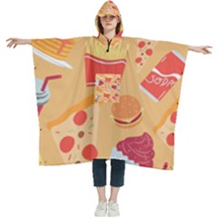 Fast Junk Food  Pizza Burger Cool Soda Pattern Women s Hooded Rain Ponchos by Sarkoni