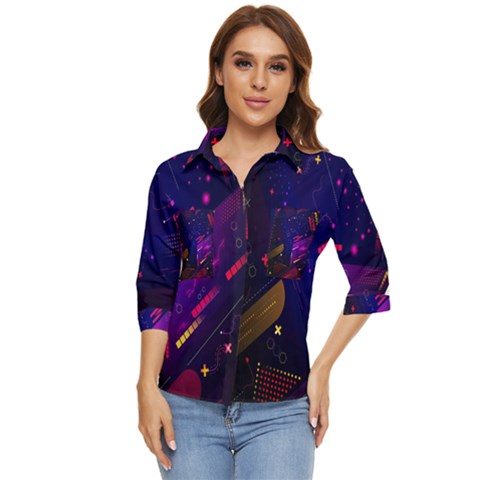 Vector Design Gamming Sytle Retro Art Pattern Women s Quarter Sleeve Pocket Shirt by Sarkoni