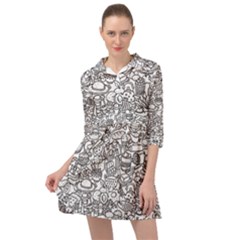 Food Doodle Pattern Mini Skater Shirt Dress by Sarkoni