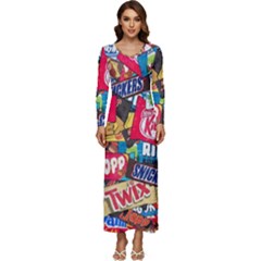 Pop Art Food Cute Patterns Long Sleeve Longline Maxi Dress by Sarkoni