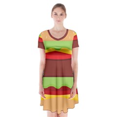 Cake Cute Burger Short Sleeve V-neck Flare Dress by Dutashop