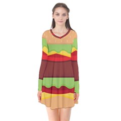 Cake Cute Burger Long Sleeve V-neck Flare Dress by Dutashop