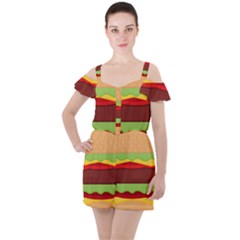 Cake Cute Burger Ruffle Cut Out Chiffon Playsuit by Dutashop
