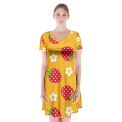 Strawberry Short Sleeve V-neck Flare Dress by Dutashop