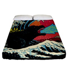 Retro Wave Kaiju Godzilla Japanese Pop Art Style Fitted Sheet (queen Size) by Modalart