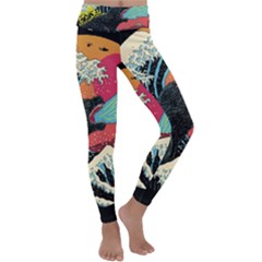 Retro Wave Kaiju Godzilla Japanese Pop Art Style Kids  Lightweight Velour Classic Yoga Leggings by Modalart