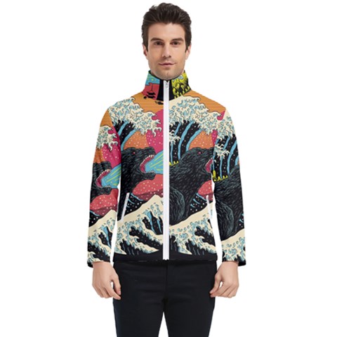 Retro Wave Kaiju Godzilla Japanese Pop Art Style Men s Bomber Jacket by Modalart